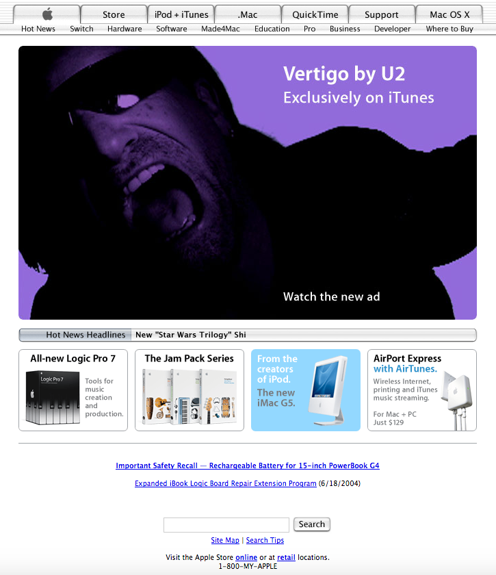 Homepage U2 promotion (2004)